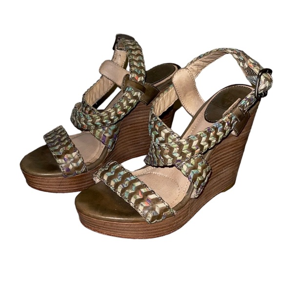 Frye Multicoloured Woven Leather Wedges - Women’s Size 8.5 - Picture 2 of 14